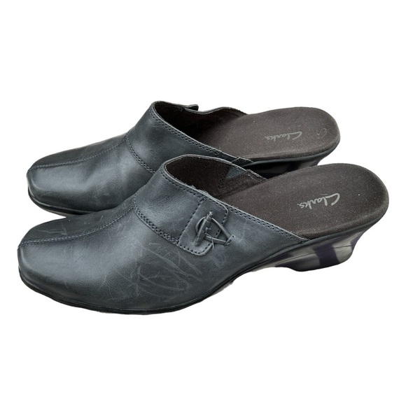 Clarks Flamingo Leather Toggle Slip On Clogs Dark Charcoal Gray Women’s Size 10M - Picture 1 of 8